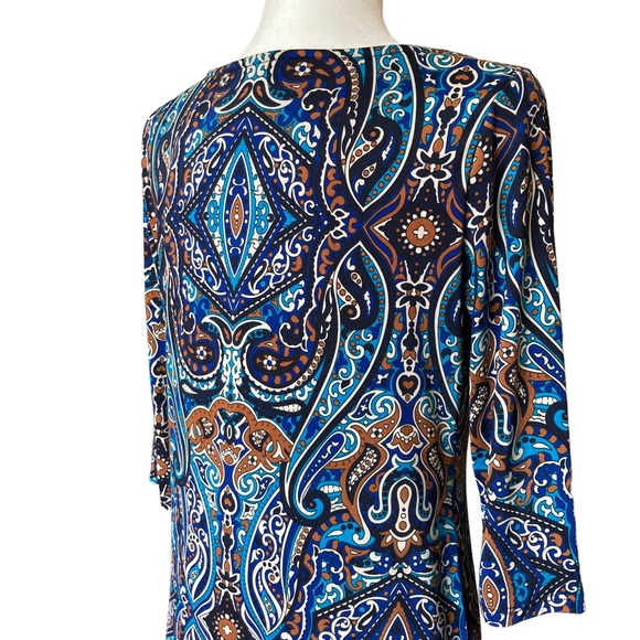 Gilli quarter length sleeves blue paisley print shift dress - Picture 12 of 15